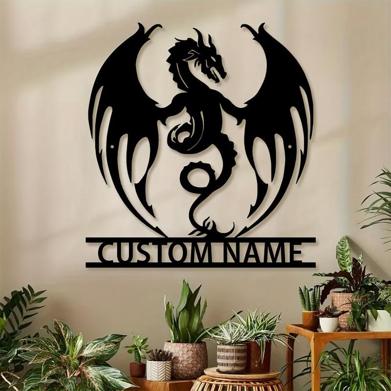 Custom Flaming Dragon Wall Art Decor, Farmhouse Wall Decoration, Metal Flaming Dragon Art, Custom Names, Porches, Patio Presents