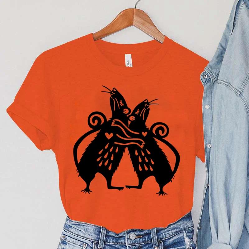 

Крыса Женская одежда Мультфильм животных Повседневные женские футболки Крысы Embrace Print Модные футболки Летние винтажные крысы женские футболки S