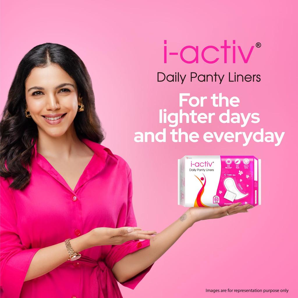 i-Activ Daily Panty Liners For Women | 60 Ultra Thin Cotton Soft Liners  | Breathable Hygiene Pads For Freshness And Comfort
