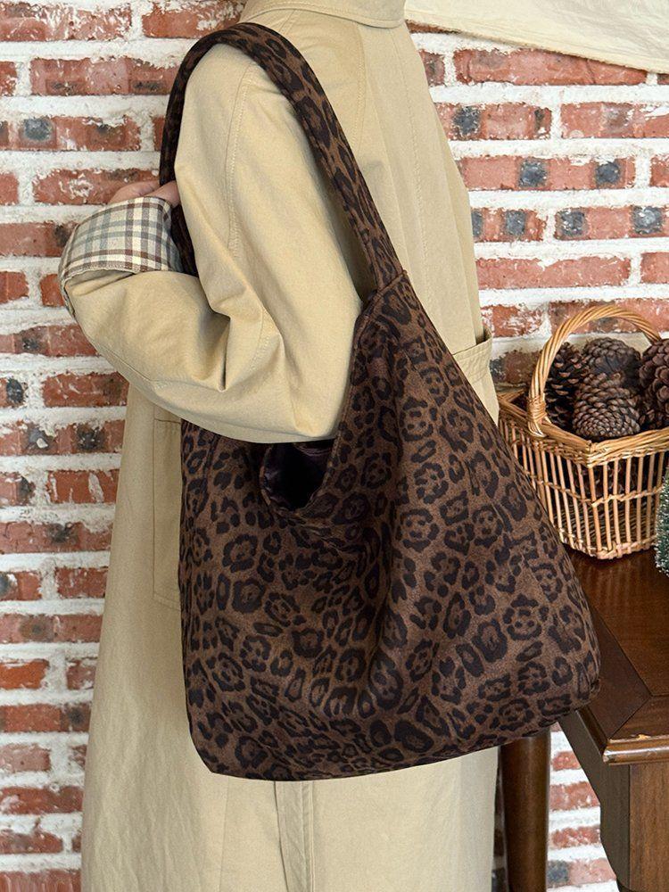 Autumn new cloth bag retro niche simple large capacity shoulder bag fashion leopard print versatile handbag women