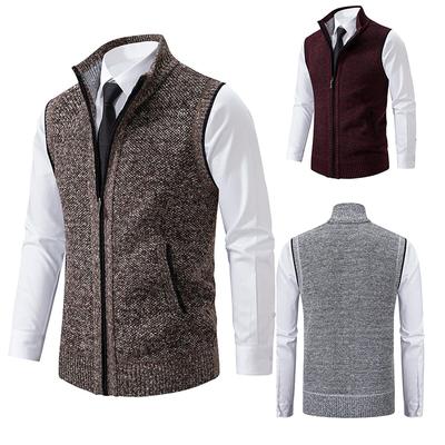 Uomo Abbigliamento Senza Maniche Giacca Maglia Gilet Cardigan Cerniera Intera Primavera Autunno Marrone Casual Sport Cappotto Homme Maglione Gilet