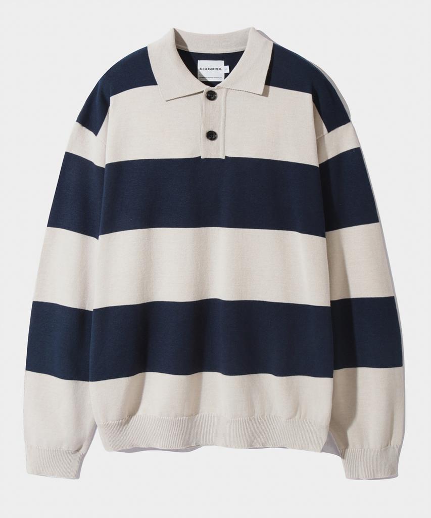 Dimiteulibeullaeg Asi Striped Rugby Long Sleeve Knit T-Shirt_Navy