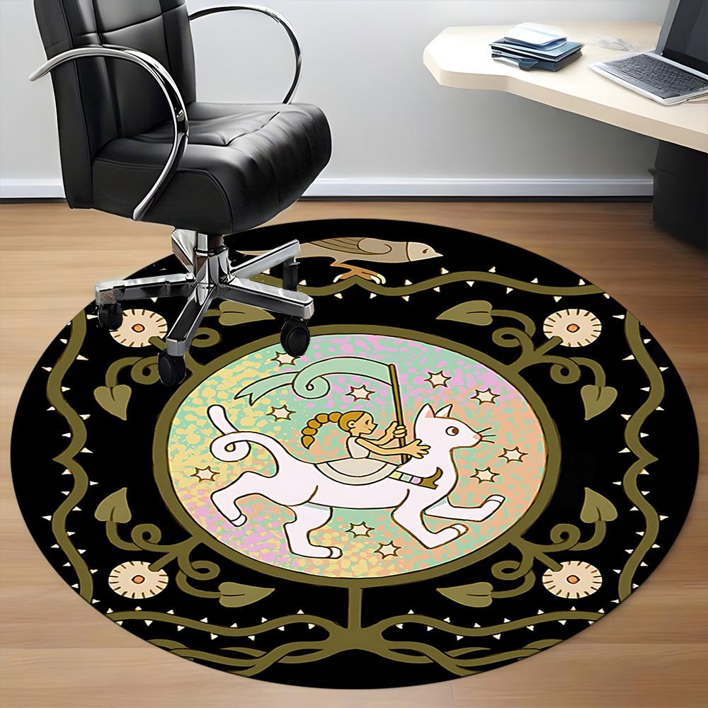 1pc Fantasy Creatures Office Round Area Rug, Indoor Mat Suitable For Office, Under Office Chairs Bedroom Living Room Home Decor, Room Deco