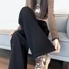 Women's Black Fleece-Lined High Waist Cargo Pants - Autumn/Winter, Slim-Fit, Straight-Wide Leg