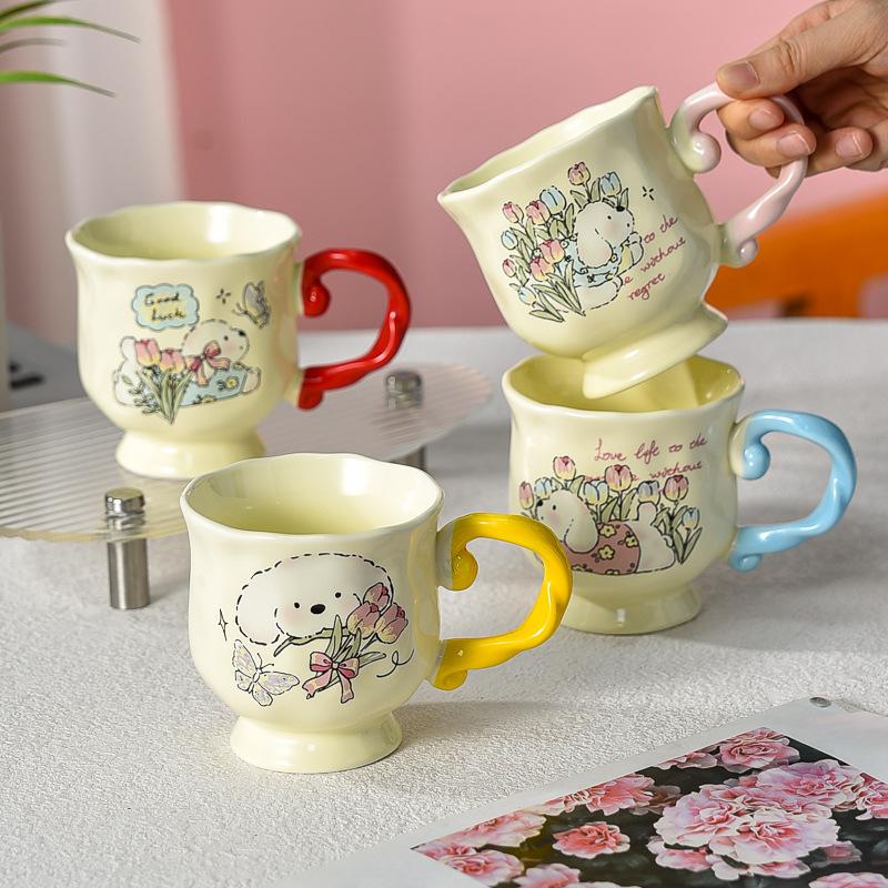 Tulip Puppy Mug Ceramic Cute Coffee Cup Ladies Personal Latte Cup Exquisite Afternoon Tea Cup
