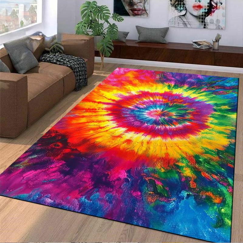 Tie-Dye Rainbow Designed Floor Mat, Suitable As a Non-slip Mat for the Living Room or Bedroom Sofa