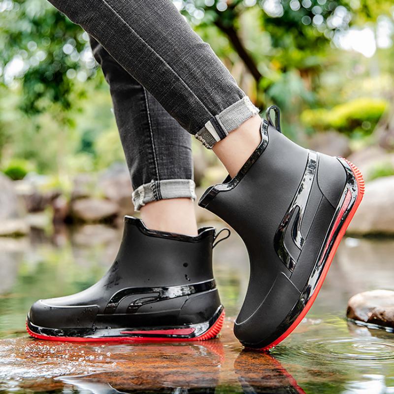 Botas de Lluvia para Adultos Botas de Lluvia de Media Caña para Hombre Zapatos para Agua de Caña Baja Botas de Agua Modernas Antideslizantes Impermeables de PVC con Suela Gruesa Resistentes al Desgaste