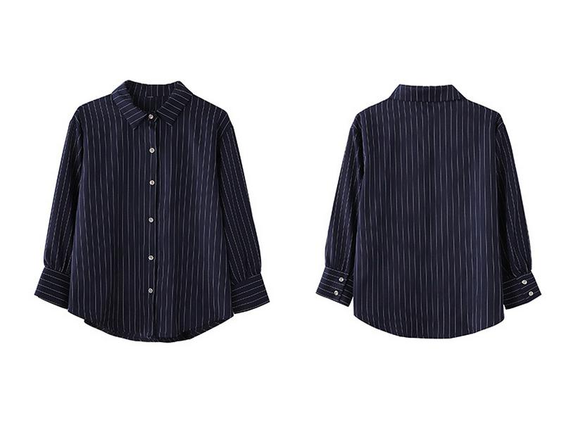 Women's Retro Striped Chiffon Shirt - Spring/Autumn 2025 Collection with Layered Lapel Design