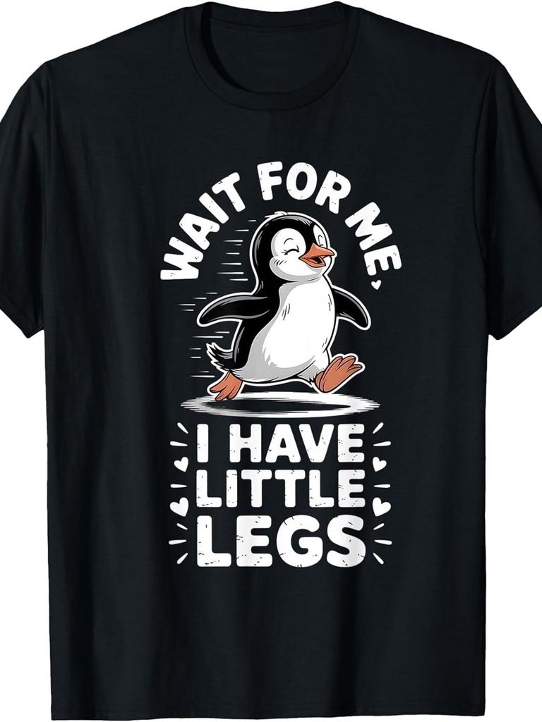 Please Hold On for Me; I Have Short Legs. This Humorous Penguin Running T-Shirt Features a Desi