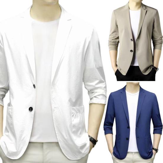 Men Suit Coat Lapel Long Sleeve Single Breasted Suit Jacket Solid Color