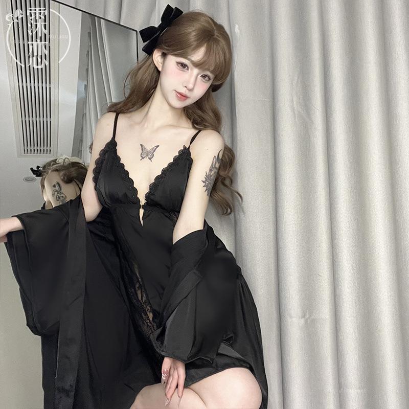 Sexy lingerie pure desire with chest pad lace hollow suspender small chest show big nightgown women