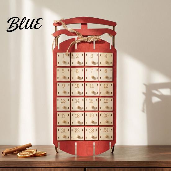 Holiday Surprise Storage Drawers Desktop Calendar 24-Day Sleigh Advent Box Wooden Countdown with Calendar Christmas