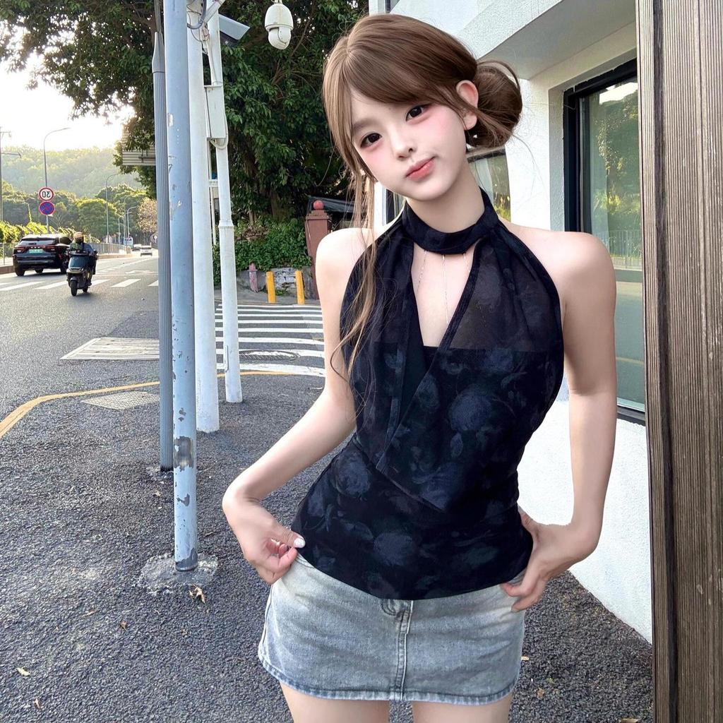 American Retro Design Chain Swing Neck Neck Vest Female Summer Spice Slim Waist Sleeveless Top Outer Wear