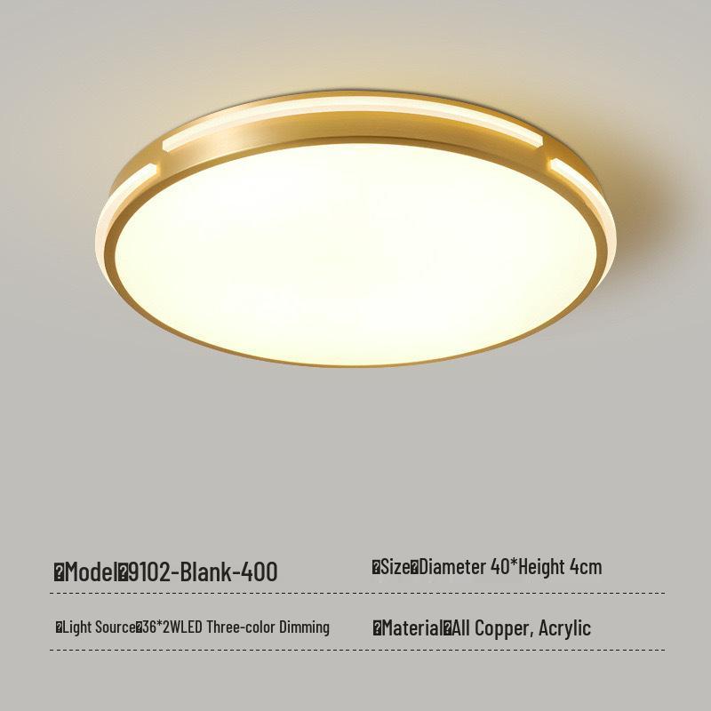 All-Copper Modern LED Ceiling Light: Ultra-Thin Round Fixture for Bedroom, Balcony, and Hallway
