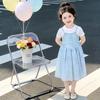 Girls Summer Sweet Princess Dress Medium Large Kids Short Sleeve Fake Two Piece Mesh Midi Dress