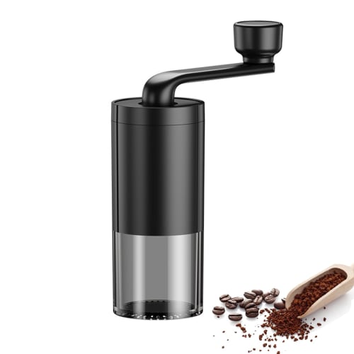 Doyime Coffee Mill, Ceramic Mortar-Style Coffee Grinder, Hand Grinds Coffee Beans, Adjustable Coarseness, Transparent Bean Container, Outdoor Use, Ful