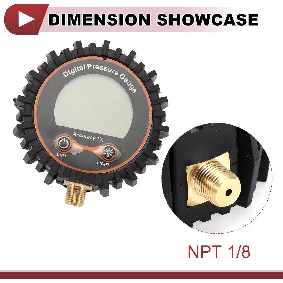 1Pcs Universal Digital Tire Pressure Gauge 1/8" NPT without Battery 0-250PSI Digital Air Pressure Meter for Cars