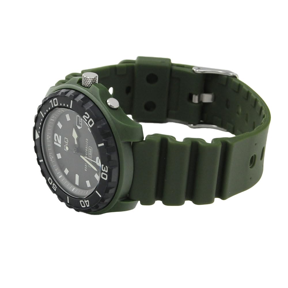 Citizen Analog Solar Date Urethane Q&Q Men's Watch, Radio-Controlled, Powered, Waterproof, Display, Band, Khaki, D02A-004VK