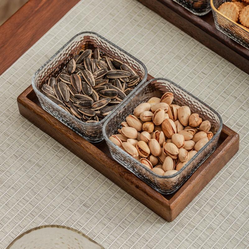 Ruhan Light Luxury Walnut Wood Glass Fruit Plate