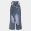 Damskie Jeansy Streetwear z Denimu z Asymetrycznym Zapinaniem i Prostymi Nogawkami, Stan Średni