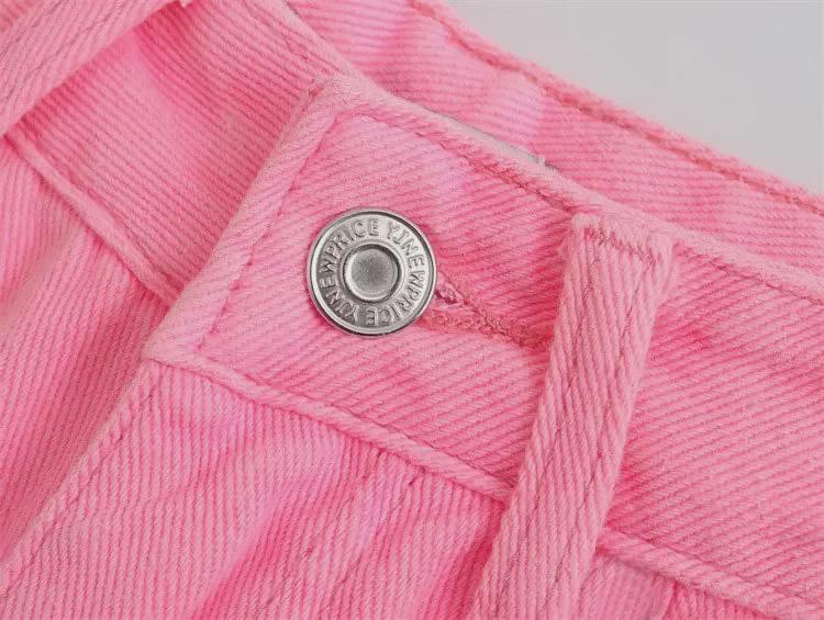 Jeans rosa petite a vita alta stile coreano a gamba larga - Estivo da donna vestibilità ampia