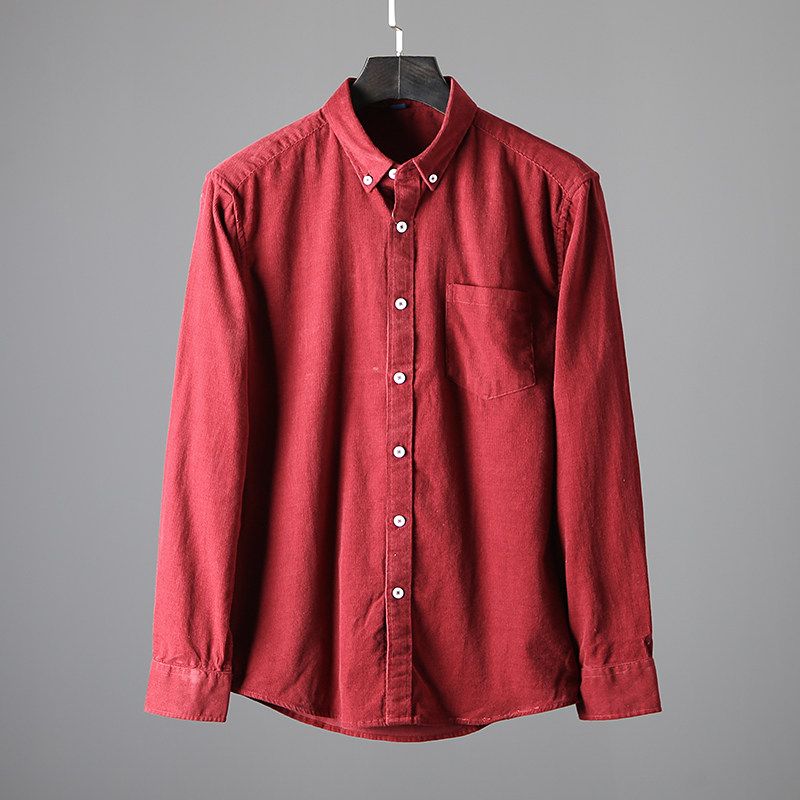 Export Tail Single Men's Cut Label Cattle Goods Pure Cotton Corduroy Shirt Long Sleeves Ins Handsome Export Original Single Men's Shirt