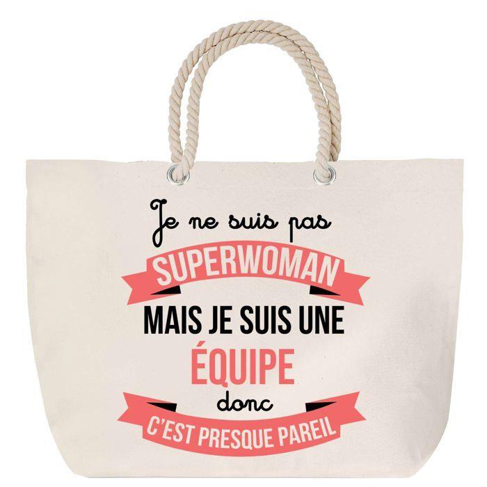 Sac de plage - PLANETEE - Équipe Superwoman - Anse corde - Grand format - Coton multicolore