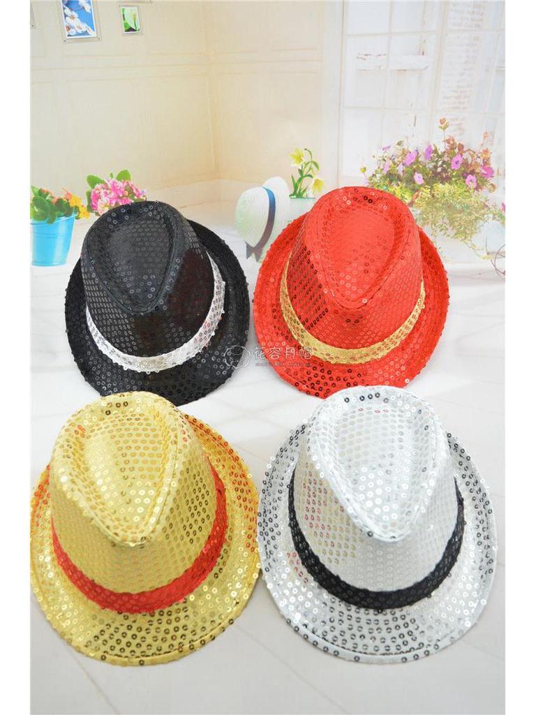 Children's Two-Color Striped Sequined Performance Jazz Hat
