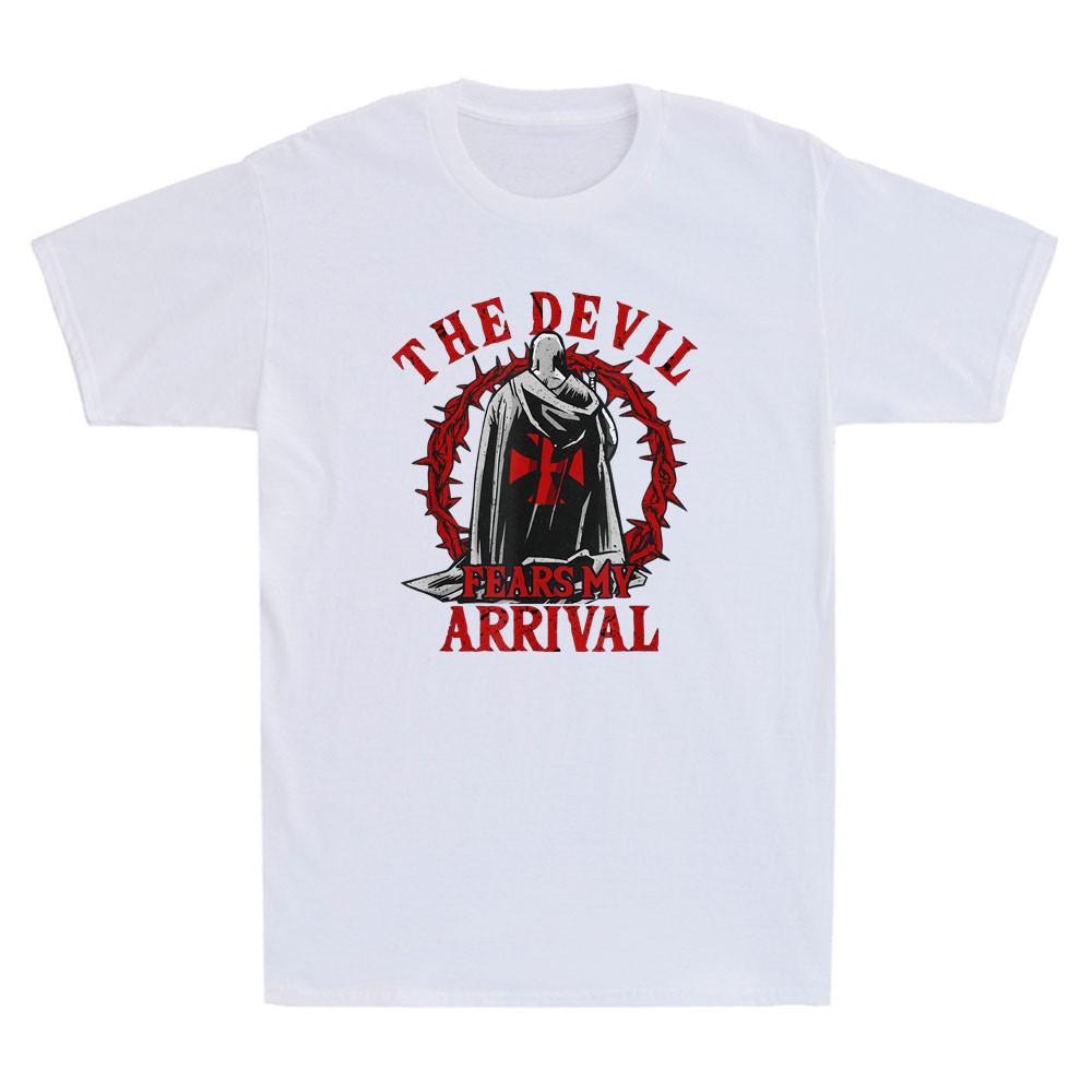 The Devil Fears My Arrival Templar Knight Christian Crusader Retro Unisexs Tshirt