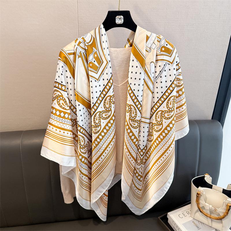 Light luxury carriage simulation silk high-end sense 111cm large square scarf silk scarf printed shawl sunscreen scarf headscarf scarf