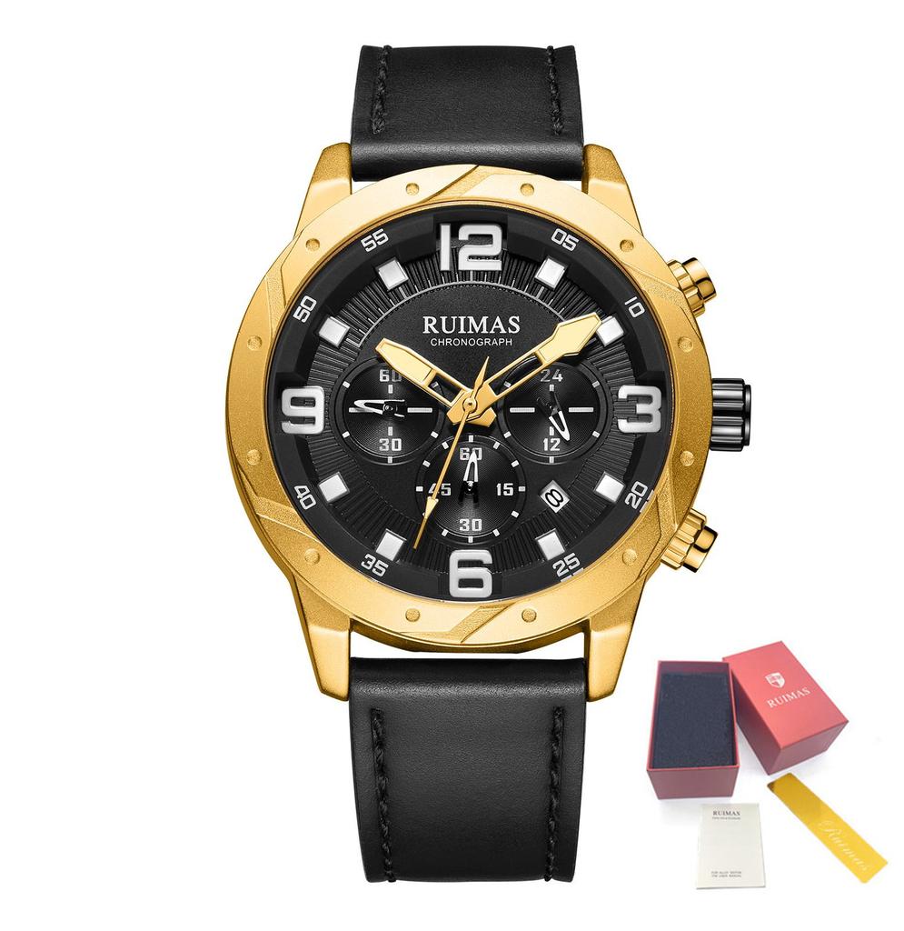RUIMAS Relogio Masculino Fashion Men Quartz Watch Leather Sport Military Wristwatch Waterproof Clock with Auto Date 595