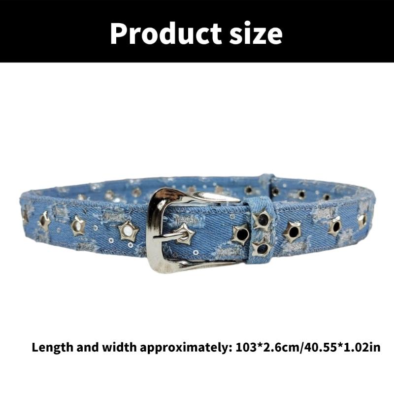 Punk Rock Belt Waistband with Star Accent & Metal Studs Decor, Female Students Waist Accessory for Jeans Pants