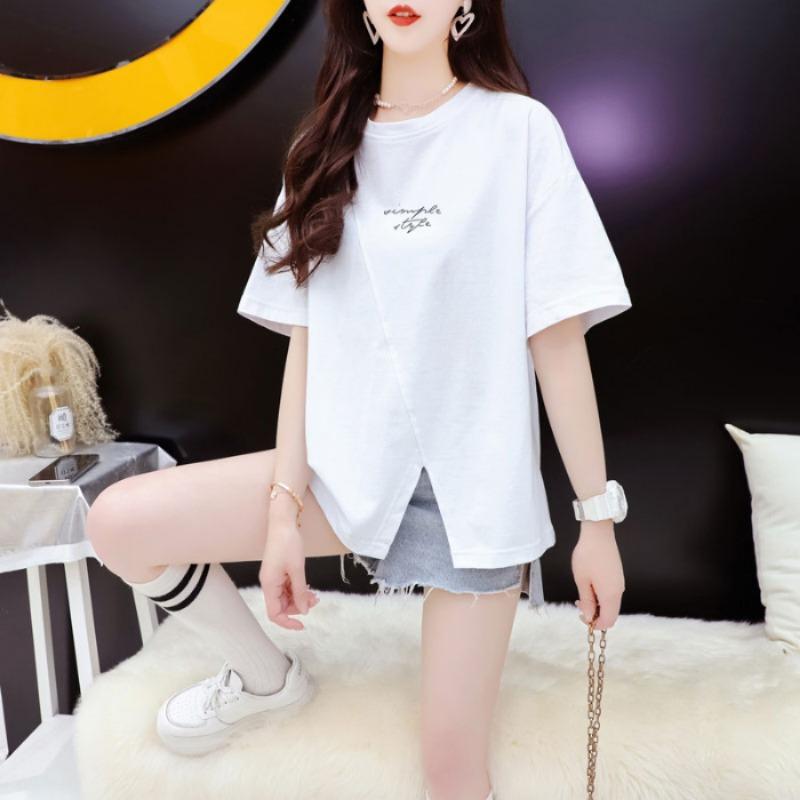 Women's Fashion Irregular Short Top Women's Summer Dress Loose Under The Swing Fork Design Sense Short-sleeved T-shirt Top