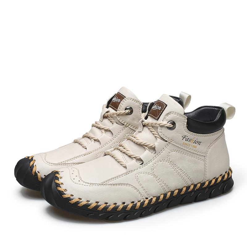 

38-48 Мужские кожаные повседневные туфли Дизайн Кроссовки Мужские Дышащие кожаные туфли Мужские ботильоны 48 бежевый/белый