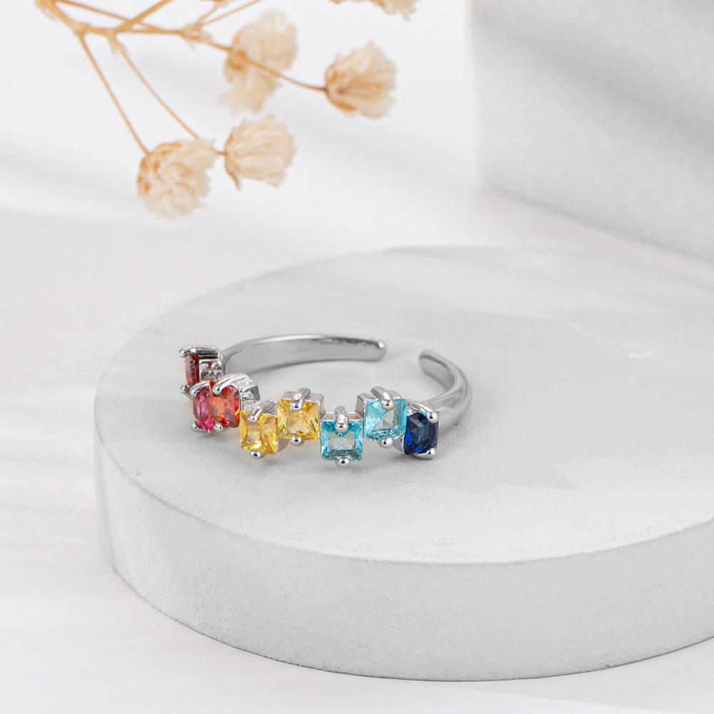 2025 Blue Red Multi-Colored Zircon Open Finger Rings for Women High Quality Sterling Silver Rings Wedding Gift
