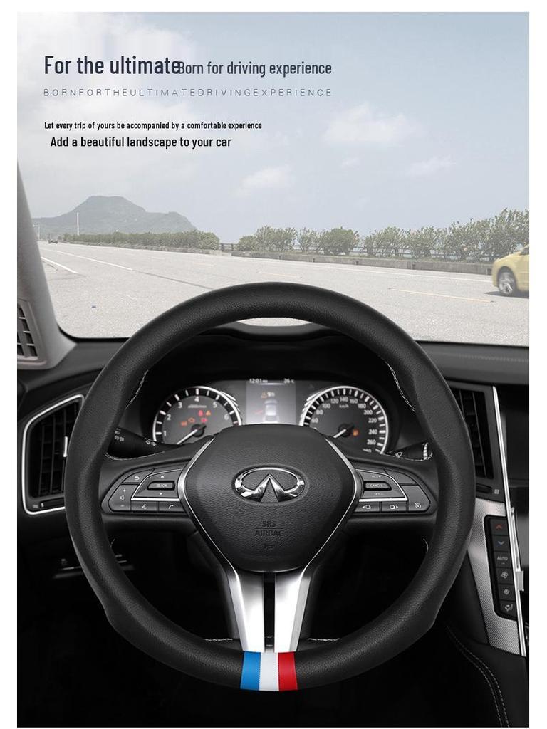 Genuine Leather Steering Wheel Cover for Infiniti QX50, QX60, QX80, Q50, Q70L, FX3 - All Seasons
