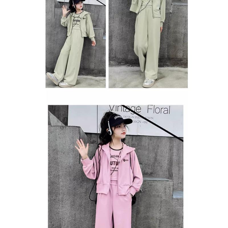 Girls Casual Hooded Sweatshirt And Pants Two Piece Sports Outfit For Big Kids
