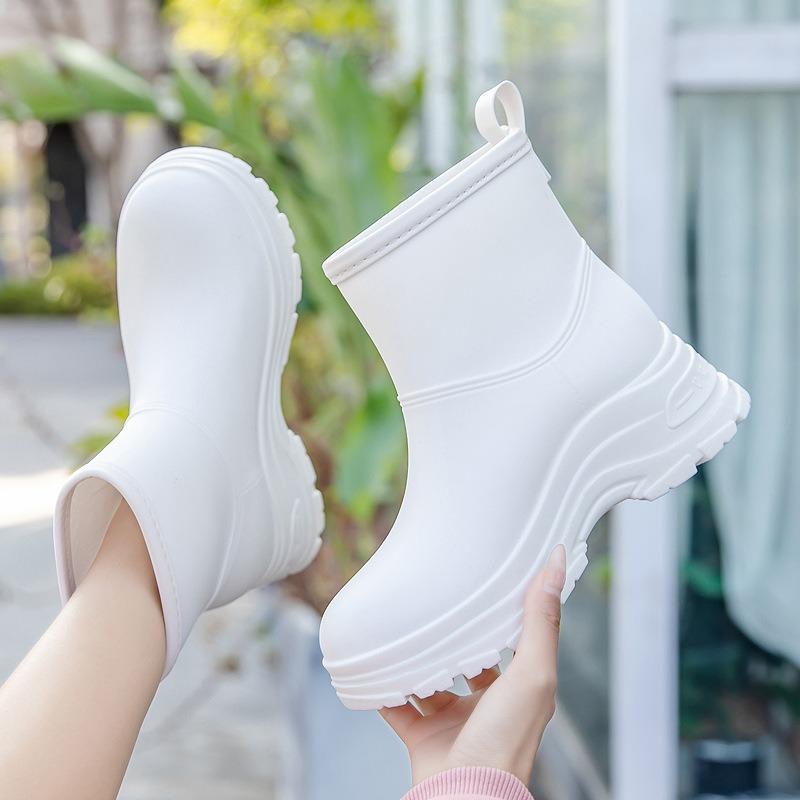 New Rain Shoes Women's Short Rubber Shoes Adult Non-slip Water Boots Thick-soled Water Shoes Fleece Short Thickened Rain Boots Women