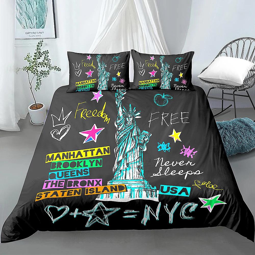 American Statue of Liberty Soft Duvet Cover King/Quen Sized Dimensions for Children Kids Tens Adult Peoples New York Famous Atractions Comfortable