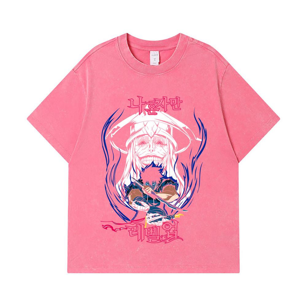 275 GSM Washed T-shirts 100% Cotton Solo Leveling V9 Print Unisex Heavy Cotton T Shirt