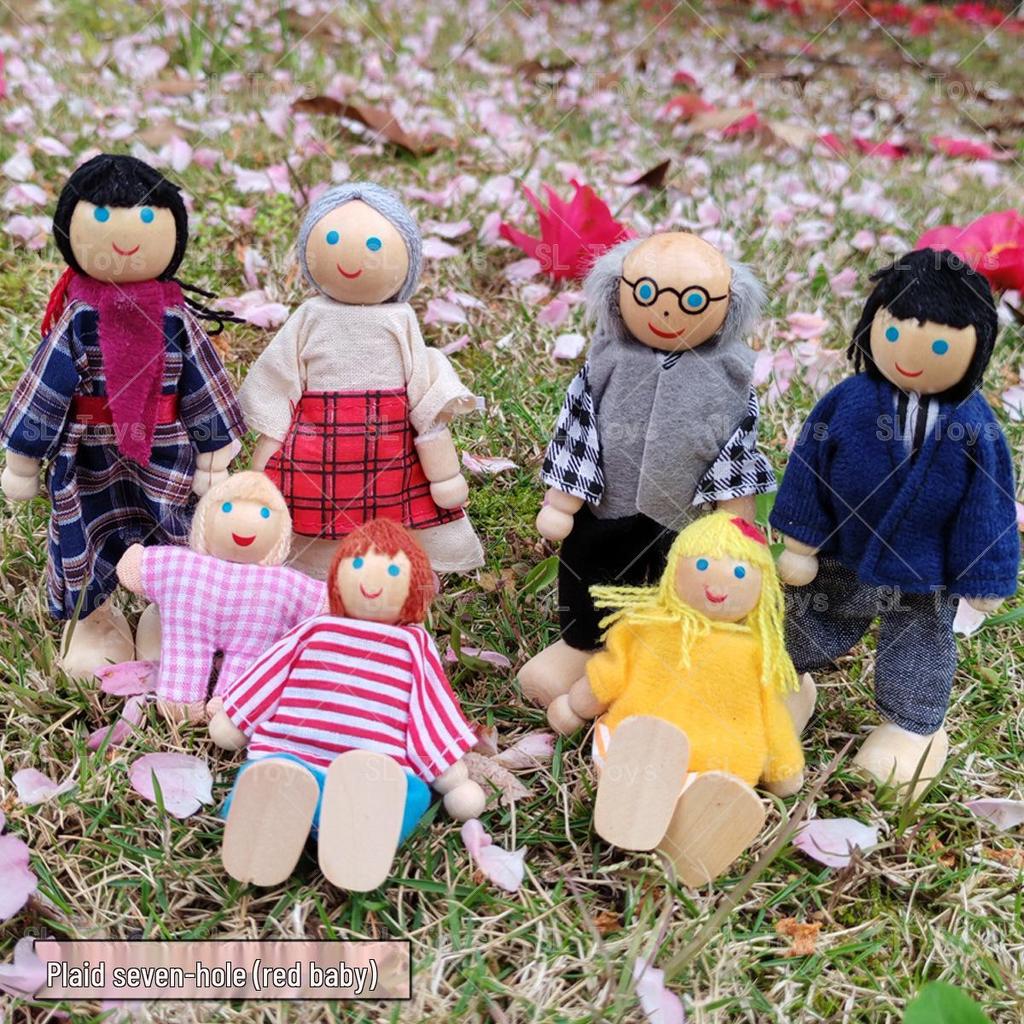 Plaid Handmade Fabric & Wood Grid Doll Figurines – Cute Mini Ornaments for Playhouse Decor