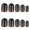 Light Gray and Blue Medium-Short Square Press-On Nails with Brown Tones for Autumn and Winter