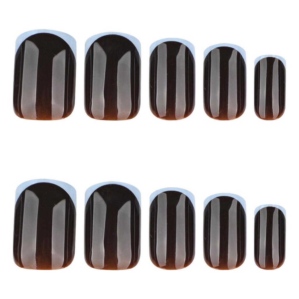 Light Gray and Blue Medium-Short Square Press-On Nails with Brown Tones for Autumn and Winter
