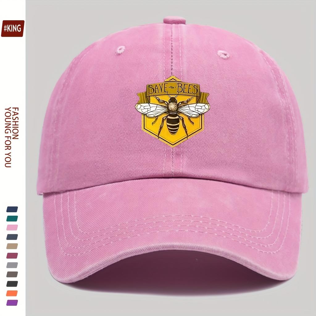 Retro bee patterned printed baseball cap with adjustable breathability and sun protection for street skateboarding couples