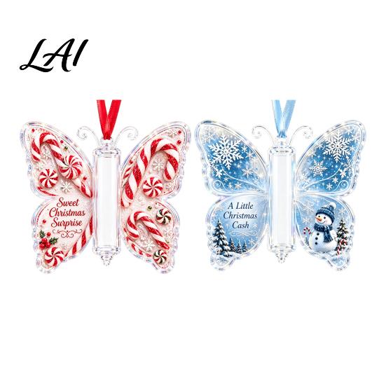 Praktische Bargeldumschlag-Alternative 2 Stück Acryl Schmetterling Geldhalter Hängende Ornamente Dekorative Anhänger für Weihnachts-Feiertags-Ausstellungsbaum