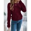 European American Style Solid Plaid Long Sleeve Pullover Sweater Women