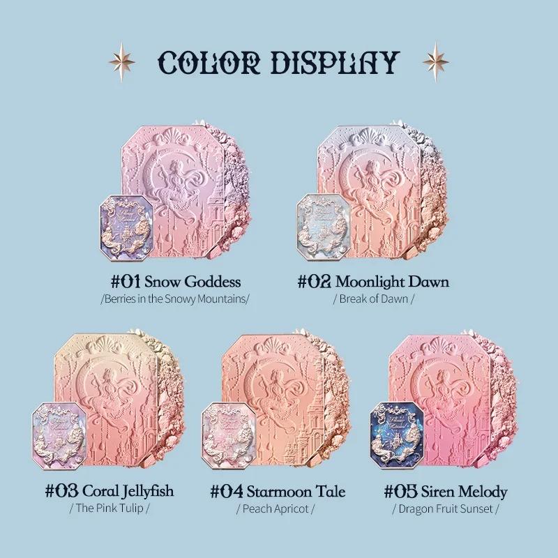 Flowerknow Moonlight Mermaid Wang Blusher Poeder Gradient Blush Langdurige Matte Finish Gezichtspoeder