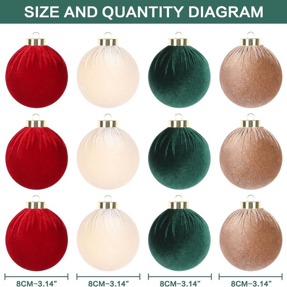 12PCS High-quality Plastic Flocked Christmas Ball 8cm Multicolor Christmas Tree Balls Suspensable Xmas Baubles Scene Supplies