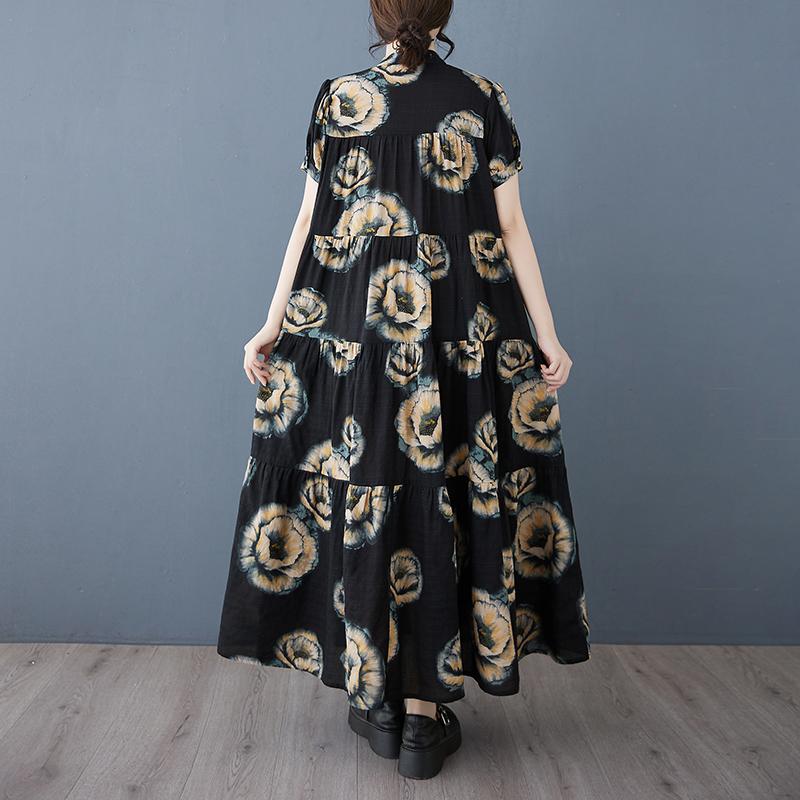 DIMANAF 2025 Women Plus Size Spring Summer Long Dress Casual Dress Loose Floral Basic Printing Vintage Maxi New