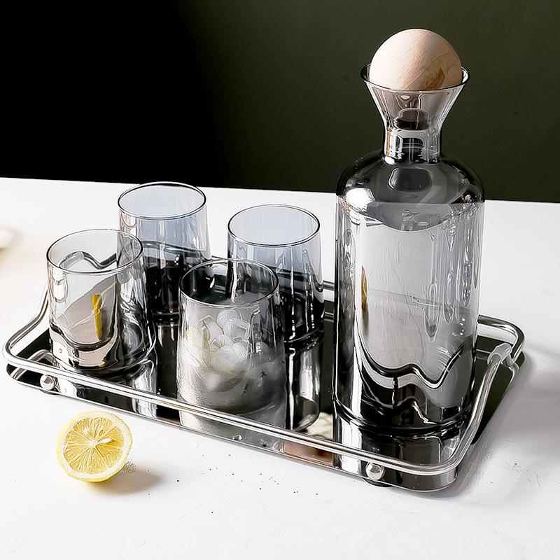 

Creative Straight-sided Large-capacity Cold Water Pitcher Cup Set, Log-shaped Bottle Stopper,Nordic Simplicity Transparent Glass 1200ml
